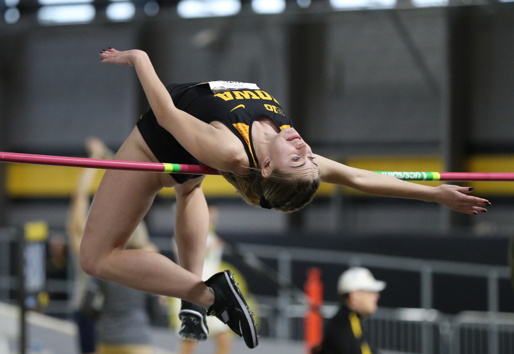 Iowa's Aubrianna Lantrip competes in the high jump during the 2019 Larry Wieczorek Invitational Friday, January 18, 2019 at the Hawkeye Tennis and Recreation Center. (Brian Ray/hawkeyesports.com)