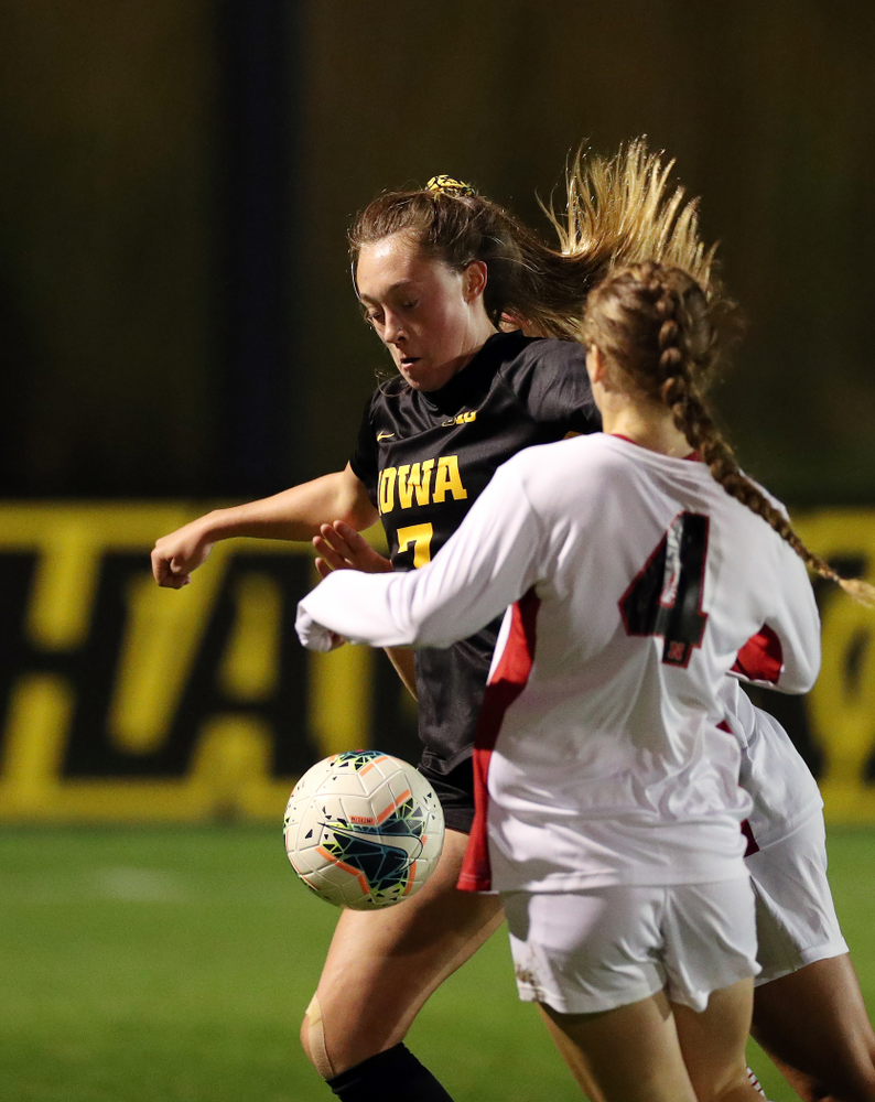 Iowa Hawkeyes forward Skylar Alward (7) against the Nebraska Cornhuskers Thursday, October 3, 2019 at the Iowa Soccer Complex. (Brian Ray/hawkeyesports.com)
