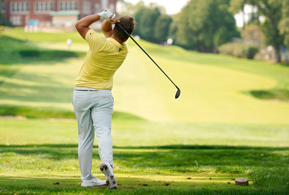 Iowa’s Alex Schaake tees off during the third day of the Golfweek Conference Challenge at the Cedar Rapids Country Club in Cedar Rapids on Tuesday, Sep 17, 2019. (Stephen Mally/hawkeyesports.com)