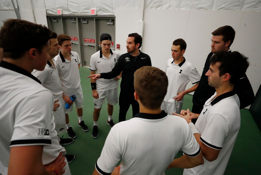 Head Coach Ross Wilson against Purdue Sunday, April 15, 2018 at the Hawkeye Tennis and Recreation Center. (Brian Ray/hawkeyesports.com)