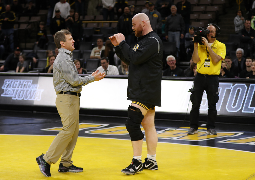Iowa senior Sam Stoll during senior night following their meet against the Indiana Hoosiers Friday, February 15, 2019 at Carver-Hawkeye Arena. (Brian Ray/hawkeyesports.com)