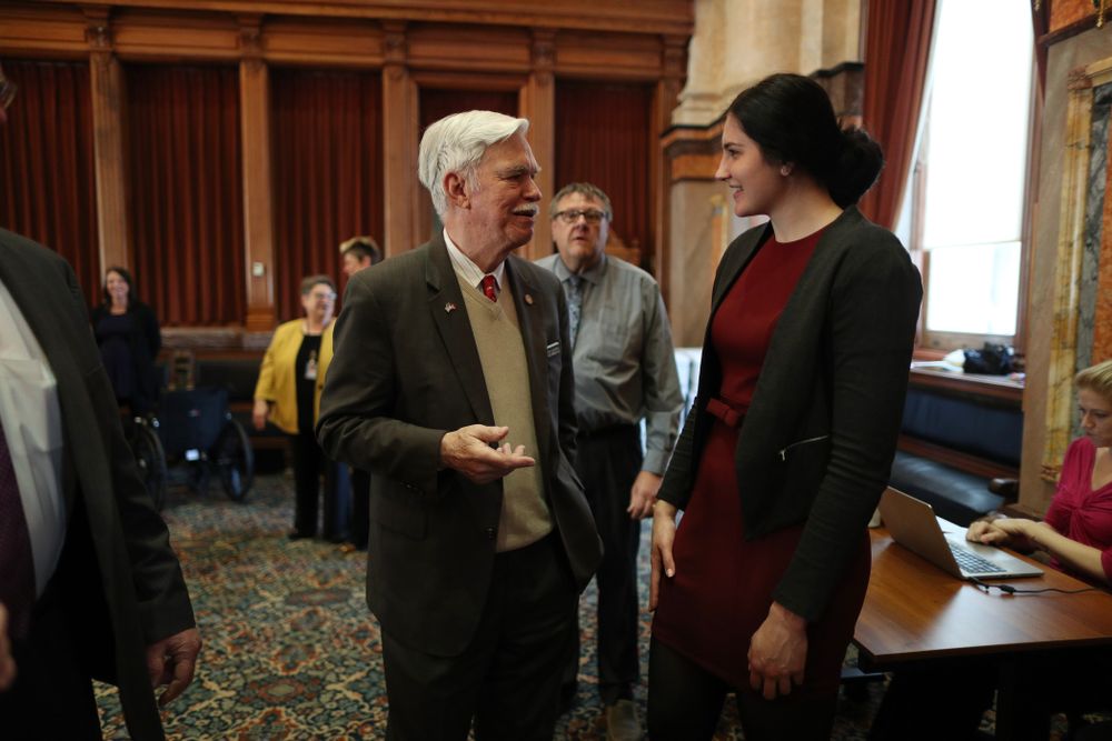 Iowa WomenÕs BasketballÕs Megan Gustafson is recognized with a resolution by the house and the senate at the Iowa State Capitol Wednesday, April 24, 2019 in Des Moines. (Brian Ray/hawkeyesports.com)