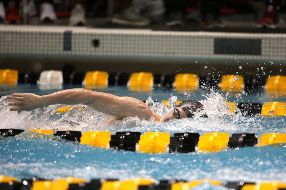 The Iowa A team competes in the 800-yard freestyle relay at the 2019 Big Ten Swimming and Diving meet Wednesday, February 27, 2019 at the Campus Wellness and Recreation Center. (Lily Smith/hawkeyesports.com)