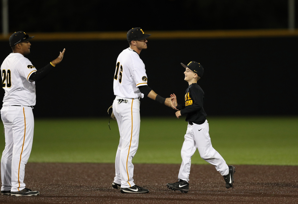 Gavin Gorzelanny and Iowa Hawkeyes Tanner Wetrich (16) against the Michigan State Spartans Friday, May 10, 2019 at Duane Banks Field. (Brian Ray/hawkeyesports.com)