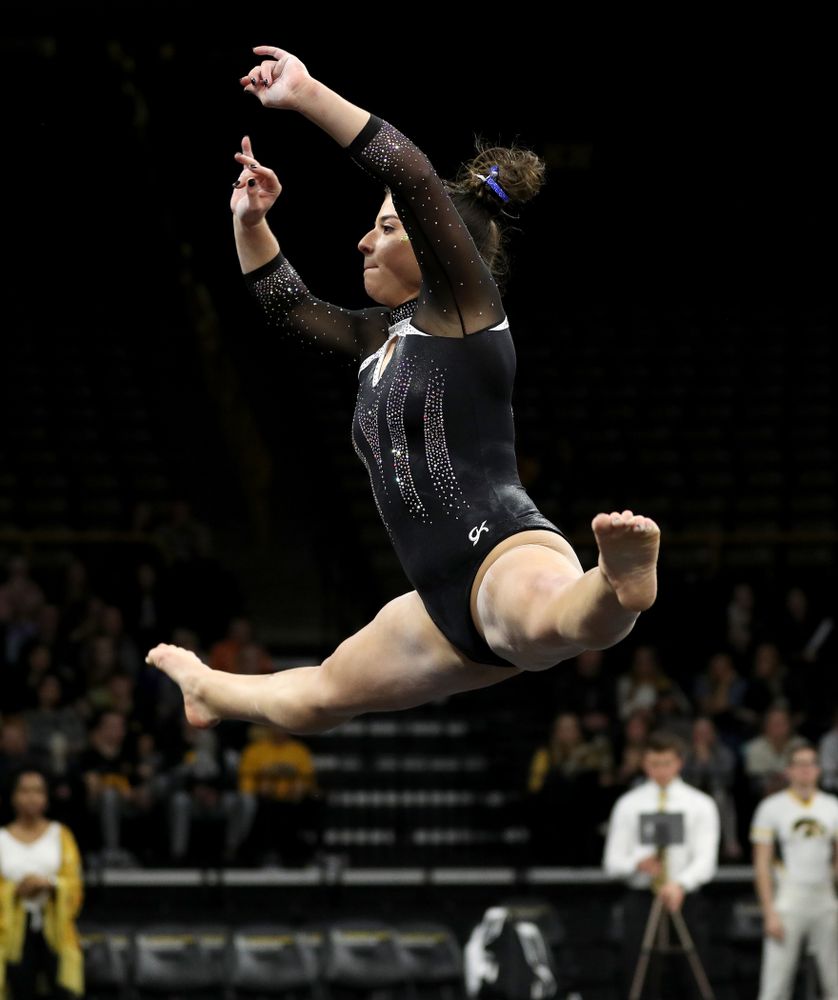 Iowa’s Ariana Agrapides competes on the floor against Michigan State Saturday, February 1, 2020 at Carver-Hawkeye Arena. (Brian Ray/hawkeyesports.com)