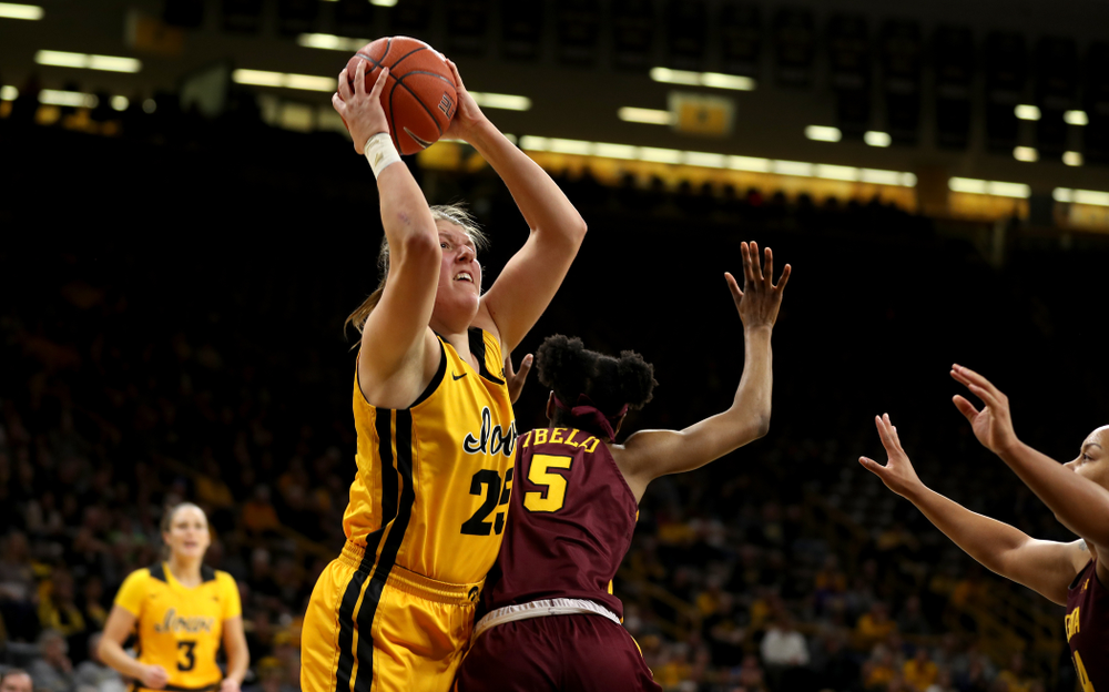 Iowa Hawkeyes forward/center Monika Czinano (25) against the Minnesota Golden Gophers Thursday, February 27, 2020 at Carver-Hawkeye Arena. (Brian Ray/hawkeyesports.com)