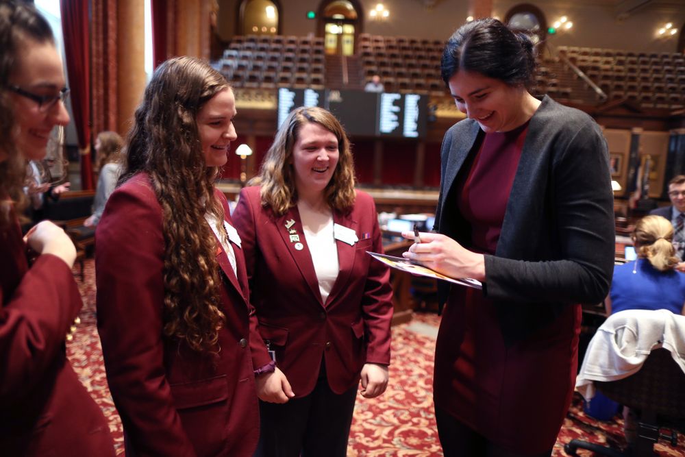 Iowa WomenÕs BasketballÕs Megan Gustafson is recognized with a resolution by the house and the senate at the Iowa State Capitol Wednesday, April 24, 2019 in Des Moines. (Brian Ray/hawkeyesports.com)