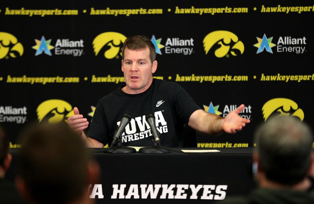 Iowa Hawkeyes head coach Tom Brands addresses the media during the team's annual media day Monday, November 5, 2018 at Carver-Hawkeye Arena. (Brian Ray/hawkeyesports.com)