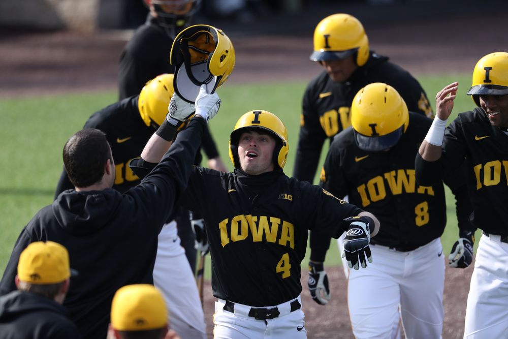 Iowa Hawkeyes infielder Mitchell Boe (4) against California State Northridge Sunday, March 17, 2019 at Duane Banks Field. (Brian Ray/hawkeyesports.com)