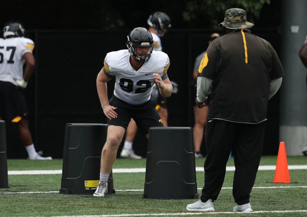 Iowa Hawkeyes defensive lineman John Waggoner (92) during practice No. 4 of Fall Camp Monday, August 6, 2018 at the Hansen Football Performance Center. (Brian Ray/hawkeyesports.com)