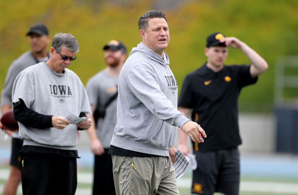 Iowa Hawkeyes offensive coordinator Brian Ferentz during practice Sunday, December 22, 2019 at Mesa Community College in San Diego. (Brian Ray/hawkeyesports.com)