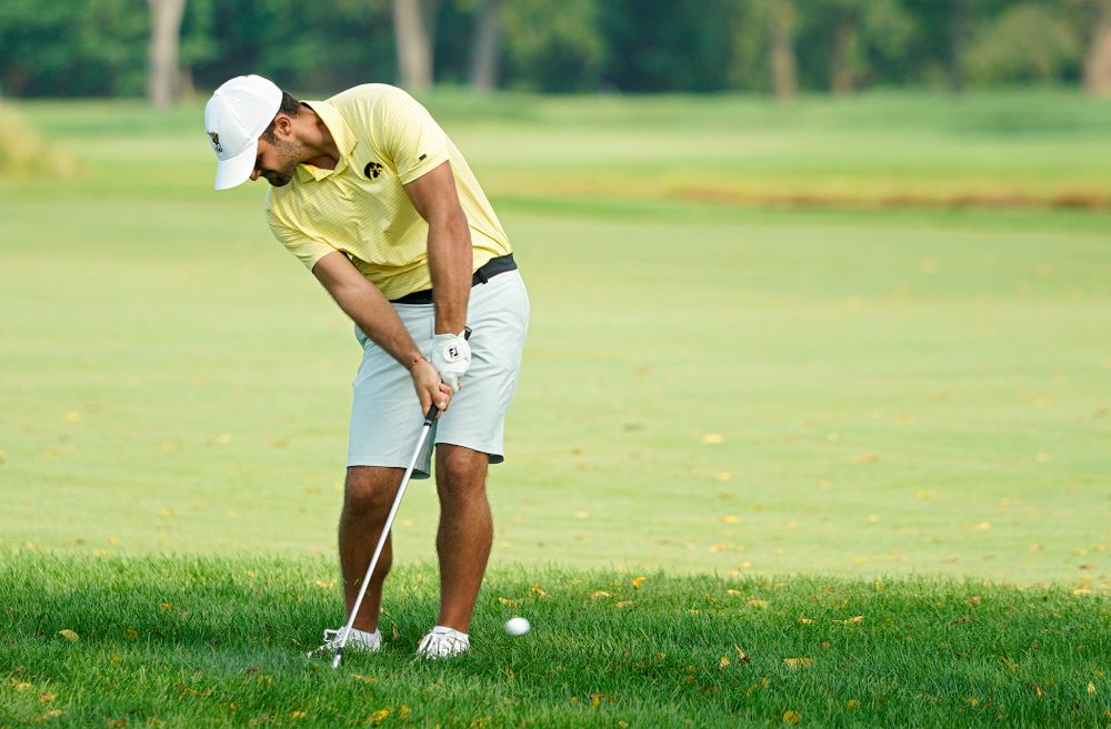 Iowa’s Gonzalo Leal drives a shot during the third day of the Golfweek Conference Challenge at the Cedar Rapids Country Club in Cedar Rapids on Tuesday, Sep 17, 2019. (Stephen Mally/hawkeyesports.com)
