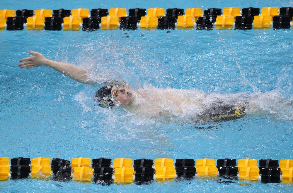Iowa's John Colin competes in the 200-yard backstroke during the 2019 Big Ten Men's Swimming and Diving Championships Saturday, March 2, 2019 at the Campus Wellness and Recreation Center. (Brian Ray/hawkeyesports.com)