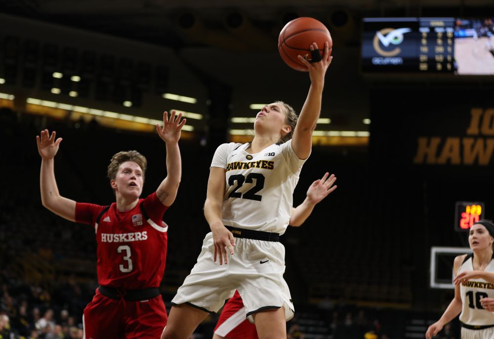 Iowa Hawkeyes guard Kathleen Doyle (22) against the Nebraska Cornhuskers Thursday, January 3, 2019 at Carver-Hawkeye Arena. (Brian Ray/hawkeyesports.com)