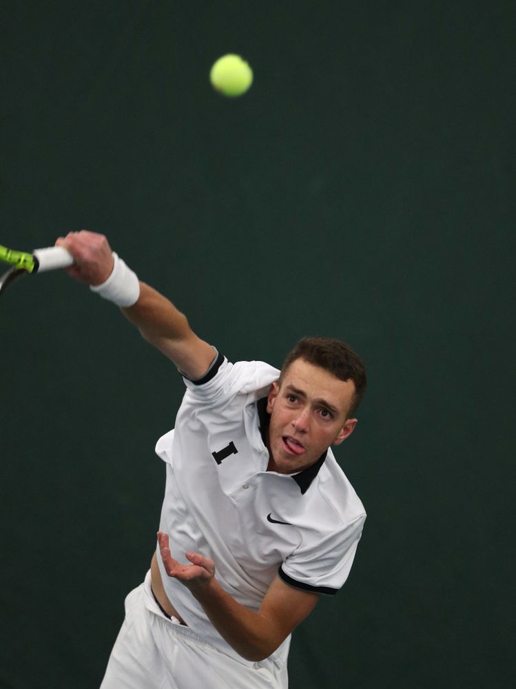 Iowa's Kareem Allaf against North Dakota Friday, January 25, 2019 at the Hawkeye Tennis and Recreation Complex. (Brian Ray/hawkeyesports.com)