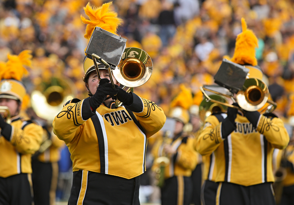 The Hawkeye Marching Band performs during halftime of their game at Kinnick Stadium in Iowa City on Saturday, Sep 28, 2019. (Stephen Mally/hawkeyesports.com)