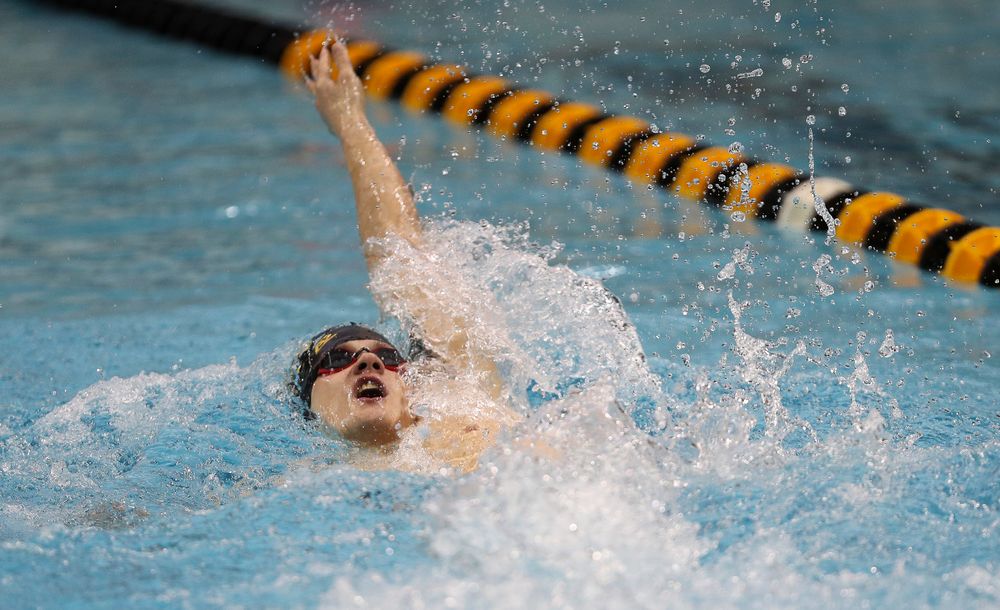 Iowa's Anze Fers Erzen competes in the 200-yard backstroke during the third day of the Hawkeye Invitational at the Campus Recreation and Wellness Center on November 17, 2018. (Tork Mason/hawkeyesports.com)