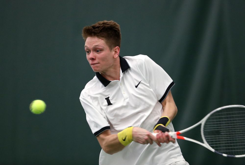 Iowa's Jason Kerst against North Dakota Friday, January 25, 2019 at the Hawkeye Tennis and Recreation Complex. (Brian Ray/hawkeyesports.com)