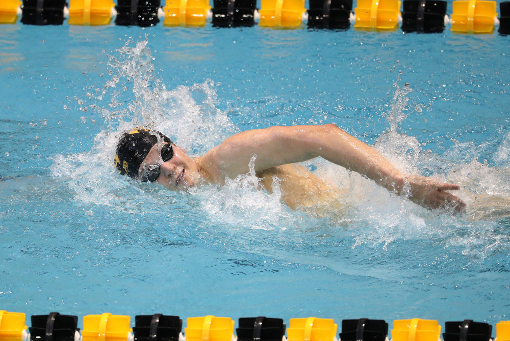Iowa's Ben Colin swims the 1000 yard freestyle during a double dual against Wisconsin and Northwestern Saturday, January 19, 2019 at the Campus Recreation and Wellness Center. (Brian Ray/hawkeyesports.com)