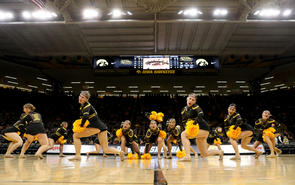 The Iowa Dance Team performs at halftime of the Iowa Hawkeyes game against the Maryland Terrapins Friday, January 10, 2020 at Carver-Hawkeye Arena. (Brian Ray/hawkeyesports.com)