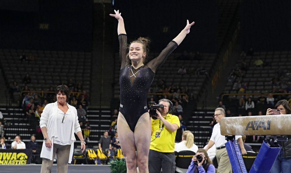 Iowa’s Daniela Castillo competes on the beam during their meet at Carver-Hawkeye Arena in Iowa City on Sunday, March 8, 2020. (Stephen Mally/hawkeyesports.com)