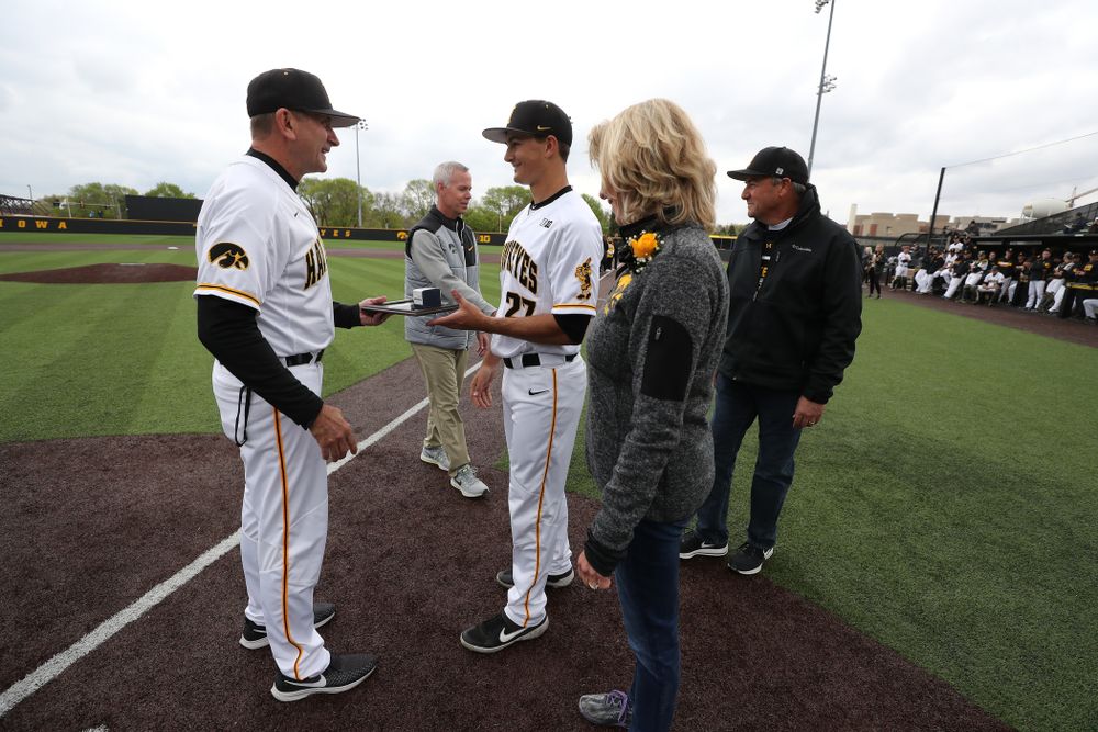 Iowa Hawkeyes Jason Foster (27) during senior day festivities before their game against Michigan State Sunday, May 12, 2019 at Duane Banks Field. (Brian Ray/hawkeyesports.com)