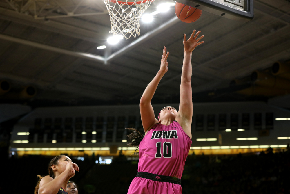 Iowa Hawkeyes forward Megan Gustafson (10) against the seventh ranked Maryland Terrapins Sunday, February 17, 2019 at Carver-Hawkeye Arena. (Brian Ray/hawkeyesports.com)