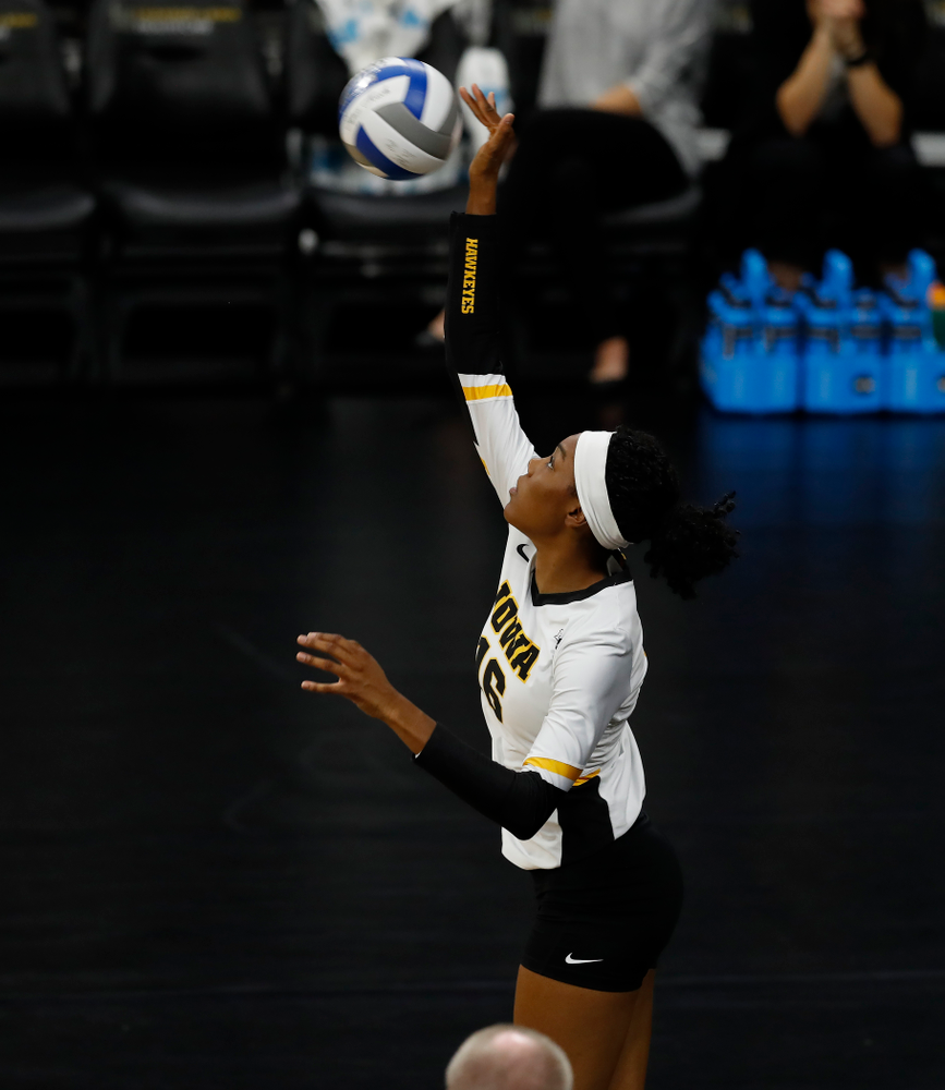 Iowa Hawkeyes outside hitter Taylor Louis (16) against Eastern Illinois Sunday, September 9, 2018 at Carver-Hawkeye Arena. (Brian Ray/hawkeyesports.com)