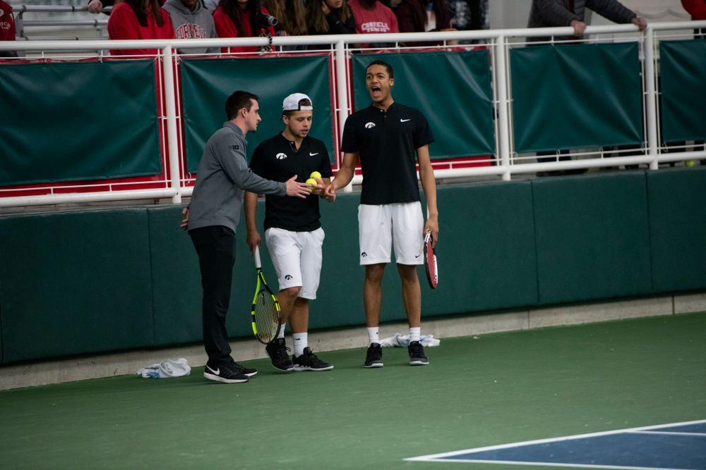 The Iowa men's tennis team competes against Cornell in The Rise Tennis Center in Ithaca, NY on Sunday, Feb. 24, 2019.