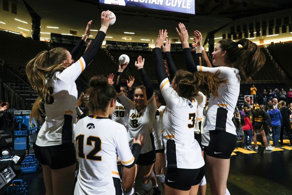 Iowa Hawkeyes right side hitter Reghan Coyle (8) during senior day activities before their game against the Ohio State Buckeyes Saturday, November 24, 2018 at Carver-Hawkeye Arena. (Brian Ray/hawkeyesports.com)
