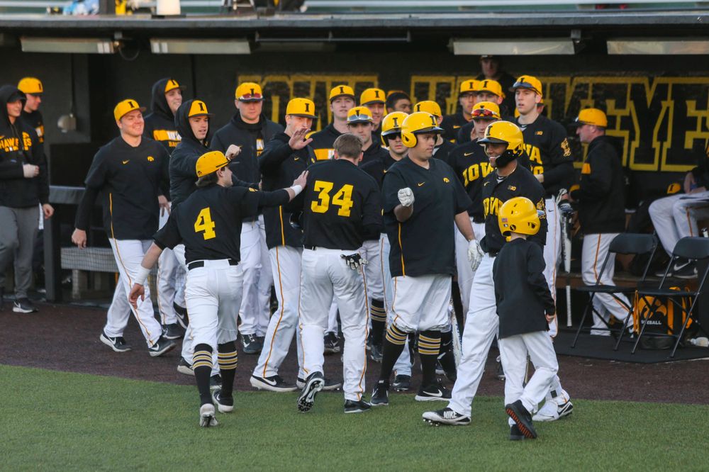 The Iowa baseball team at the game vs. Bradley on Tuesday, March 26, 2019 at (place). (Lily Smith/hawkeyesports.com)