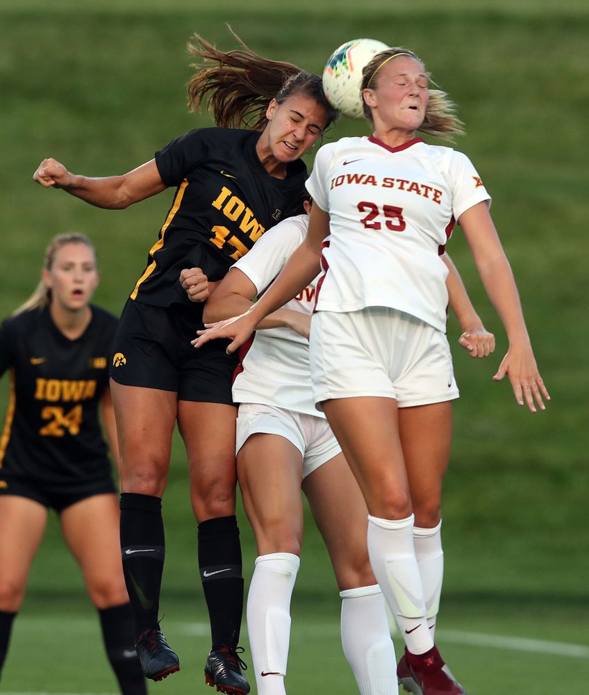 Iowa Hawkeyes defender Hannah Drkulec (17) during a 2-1 victory over the Iowa State Cyclones Thursday, August 29, 2019 in the Iowa Corn Cy-Hawk series at the Iowa Soccer Complex. (Brian Ray/hawkeyesports.com)