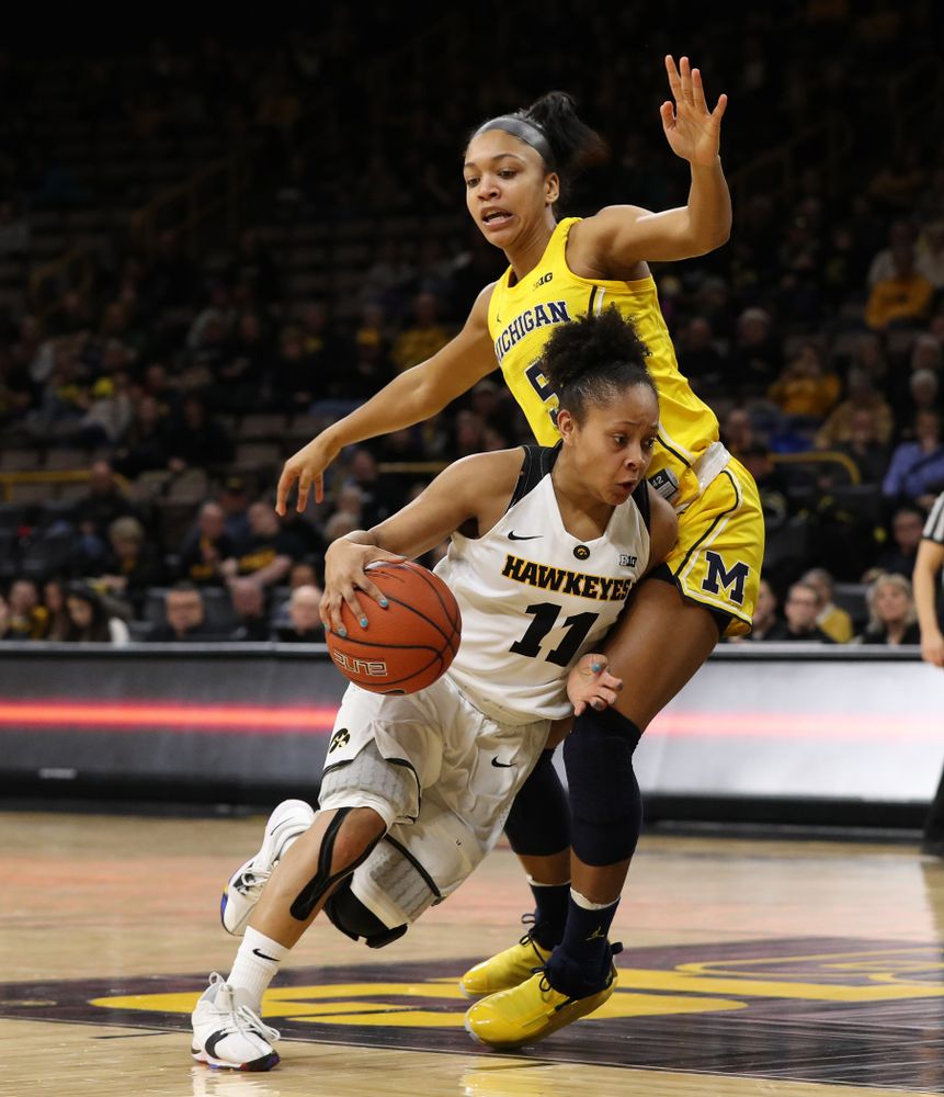 Iowa Hawkeyes guard Tania Davis (11) against the Michigan Wolverines Thursday, January 17, 2019 at Carver-Hawkeye Arena. (Brian Ray/hawkeyesports.com)