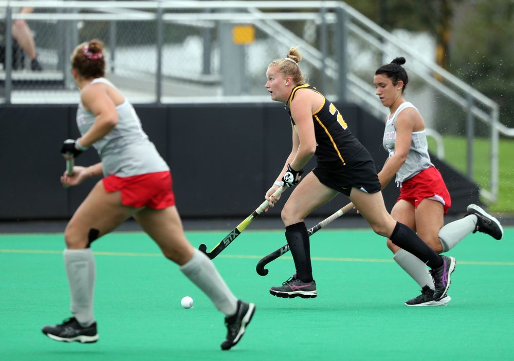 Iowa Hawkeyes defenseman Ellie Flynn (22) during a 2-1 victory against the Ohio State Buckeyes Friday, September 27, 2019 at Grant Field. (Brian Ray/hawkeyesports.com)