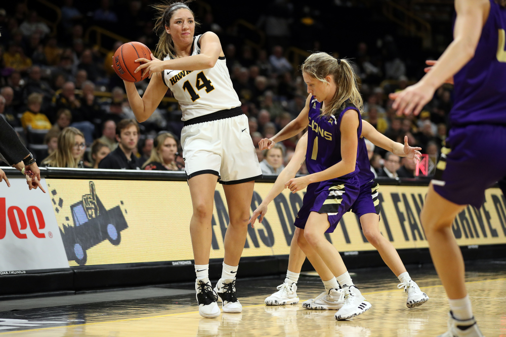 Iowa Hawkeyes forward McKenna Warnock (14) against North Alabama Thursday, November 14, 2019 at Carver-Hawkeye Arena. (Brian Ray/hawkeyesports.com)