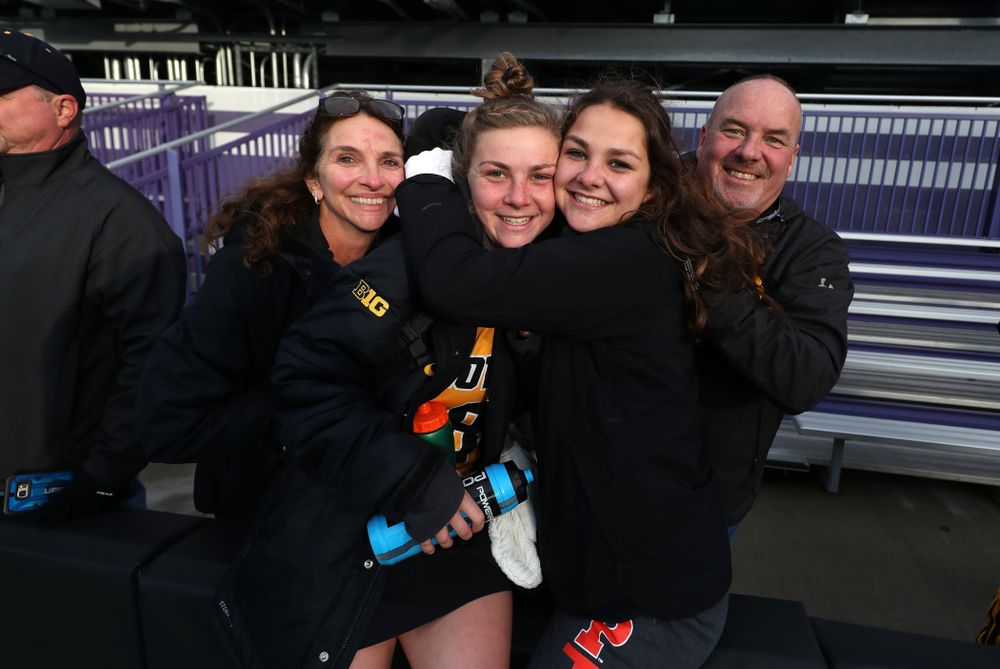 Iowa Hawkeyes Nikki Freeman (8) and her family following their game against the Michigan Wolverines in the semi-finals of the Big Ten Tournament Friday, November 2, 2018 at Lakeside Field on the campus of Northwestern University in Evanston, Ill. (Brian Ray/hawkeyesports.com)