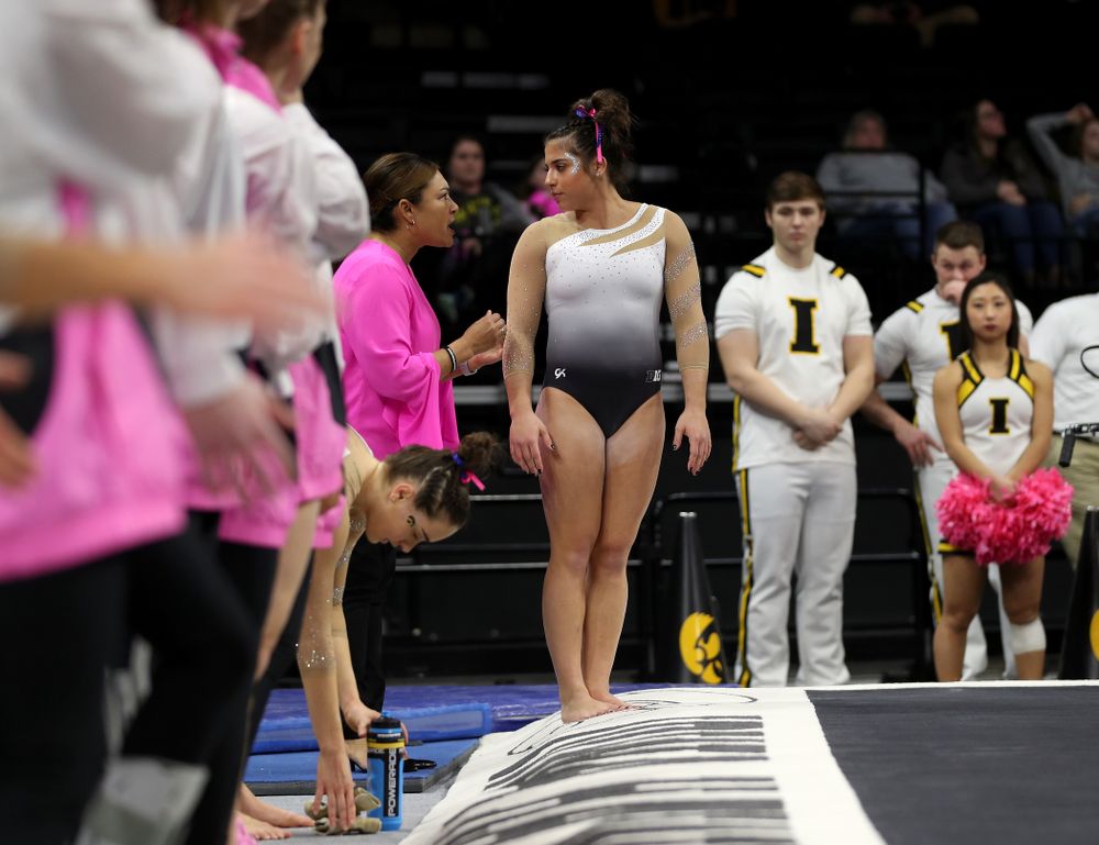 IowaÕs Ariana Agrapides competes on the floor against Ball State and Air Force Saturday, January 11, 2020 at Carver-Hawkeye Arena. (Brian Ray/hawkeyesports.com)