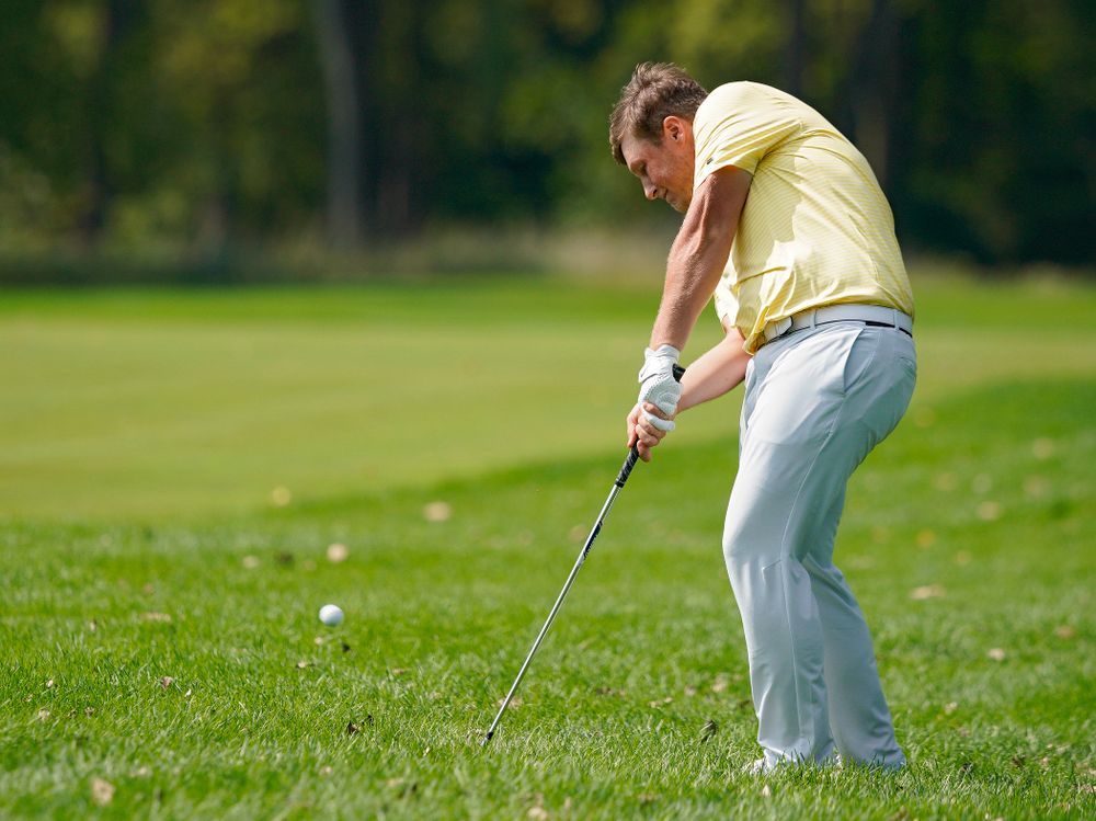 Iowa’s Alex Schaake drives a shot during the third day of the Golfweek Conference Challenge at the Cedar Rapids Country Club in Cedar Rapids on Tuesday, Sep 17, 2019. (Stephen Mally/hawkeyesports.com)