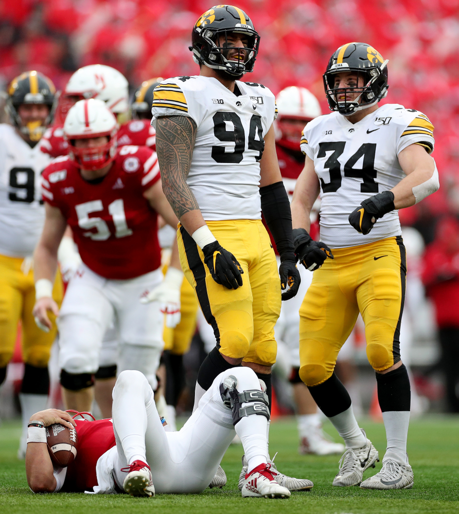 Iowa Hawkeyes defensive end A.J. Epenesa (94) against the Nebraska Cornhuskers Friday, November 29, 2019 at Memorial Stadium in Lincoln, Neb. (Brian Ray/hawkeyesports.com)