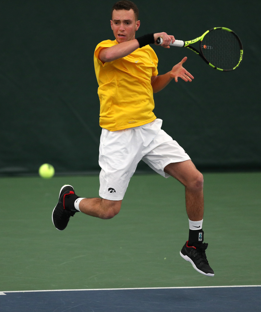 Kareem Allaf against Utah Sunday, February 10, 2019 at the Hawkeye Tennis and Recreation Complex. (Brian Ray/hawkeyesports.com)