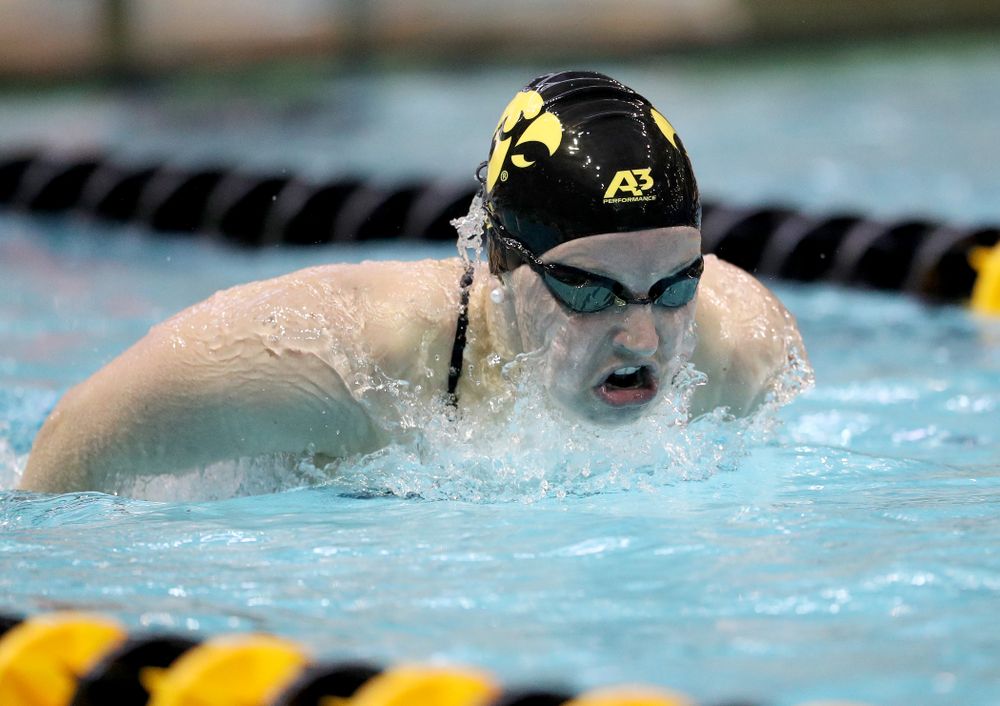 IowaÕs Grace Reeder competes in the 200 yard butterfly against Notre Dame and Illinois Saturday, January 11, 2020 at the Campus Recreation and Wellness Center. (Brian Ray/hawkeyesports.com)