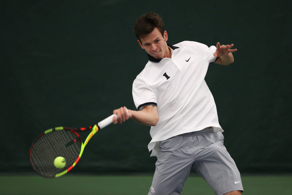 Iowa's Piotr Smietana against Western Michigan Saturday, January 19, 2019 at the Hawkeye Tennis and Recreation Complex. (Brian Ray/hawkeyesports.com)