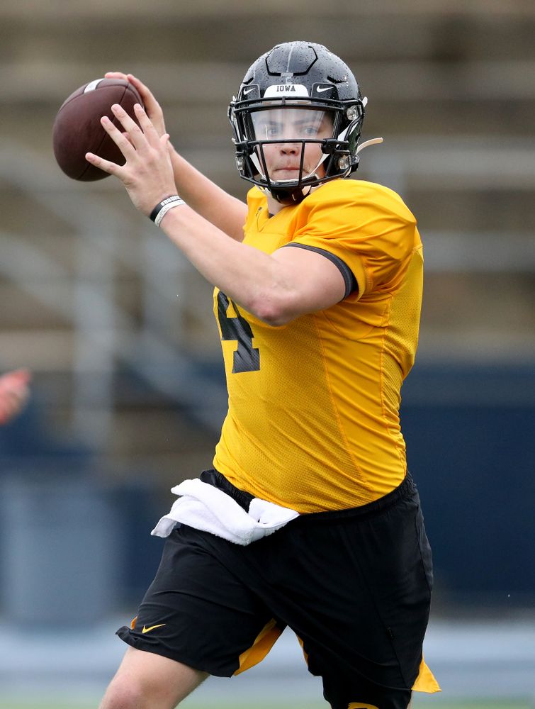 Iowa Hawkeyes quarterback Nate Stanley (4) during practice Monday, December 23, 2019 at Mesa College in San Diego. (Brian Ray/hawkeyesports.com)