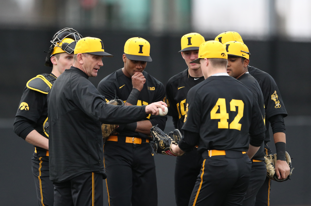 Iowa Hawkeyes head coach Rick Heller against Simpson College Tuesday, March 19, 2019 at Duane Banks Field. (Brian Ray/hawkeyesports.com)