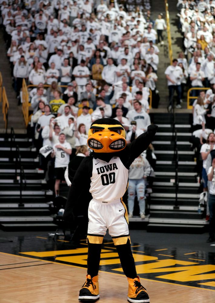 Herky the Hawk and the Hawks Nest before the Iowa Hawkeyes game against the Illinois Fighting Illini Sunday, February 2, 2020 at Carver-Hawkeye Arena. (Brian Ray/hawkeyesports.com)