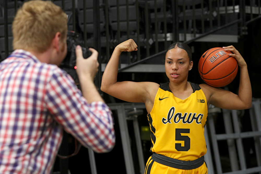 Iowa guard Alexis Sevillian (5) poses for a picture during Iowa Women’s Basketball Media Day at Carver-Hawkeye Arena in Iowa City on Thursday, Oct 24, 2019. (Stephen Mally/hawkeyesports.com)