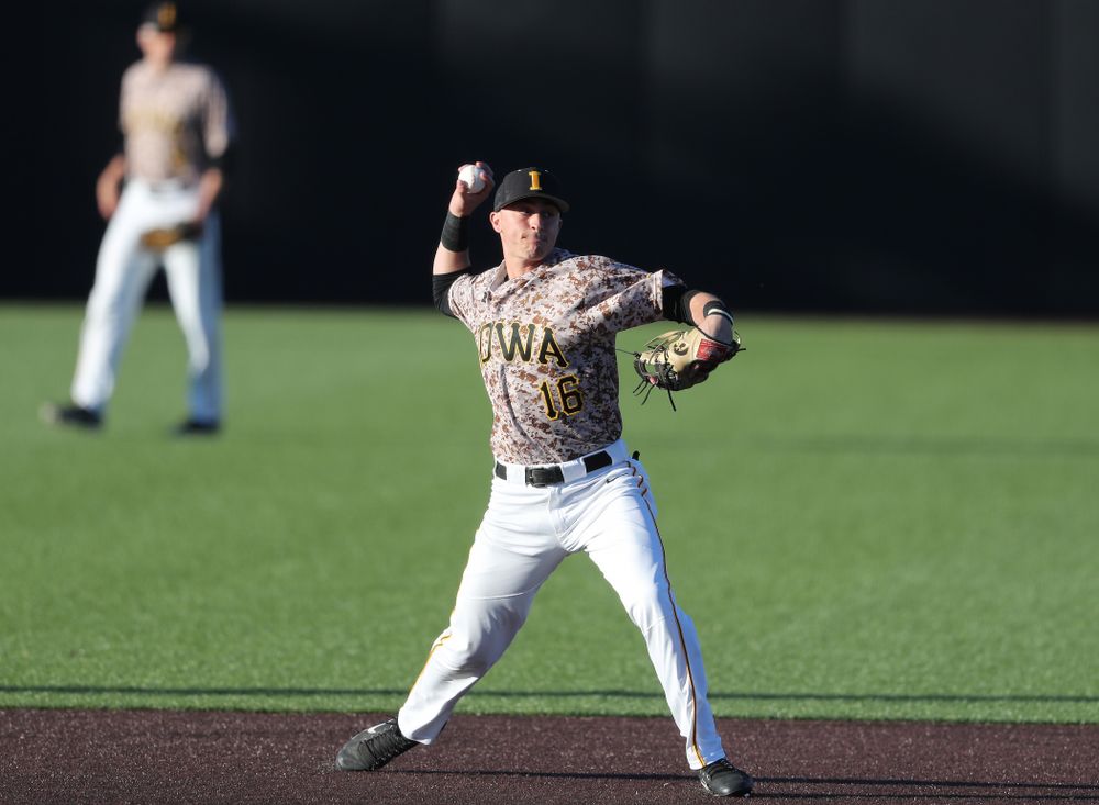 Iowa Hawkeyes Tanner Wetrich (16) against the Nebraska Cornhuskers on Military Appreciation Night Friday, April 19, 2019 at Duane Banks Field. (Brian Ray/hawkeyesports.com)