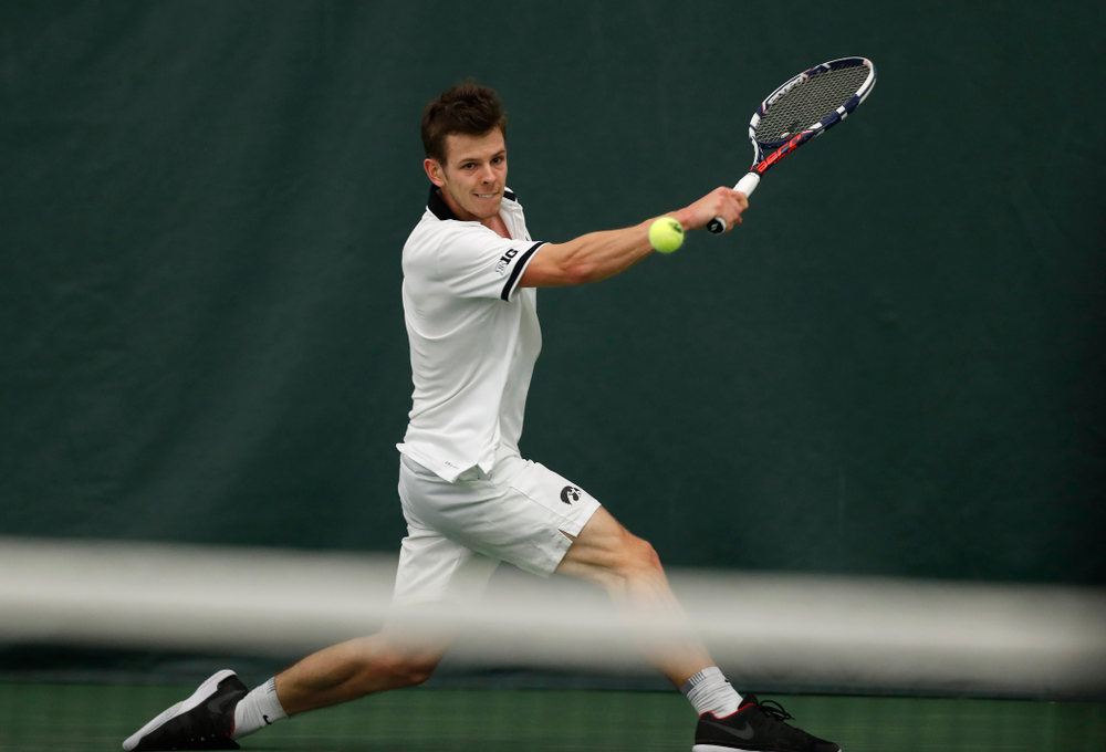 Piotr Smietana against Purdue Sunday, April 15, 2018 at the Hawkeye Tennis and Recreation Center. (Brian Ray/hawkeyesports.com)