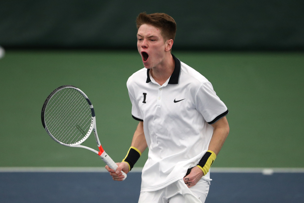 Iowa's Jason Kerst against North Dakota Friday, January 25, 2019 at the Hawkeye Tennis and Recreation Complex. (Brian Ray/hawkeyesports.com)