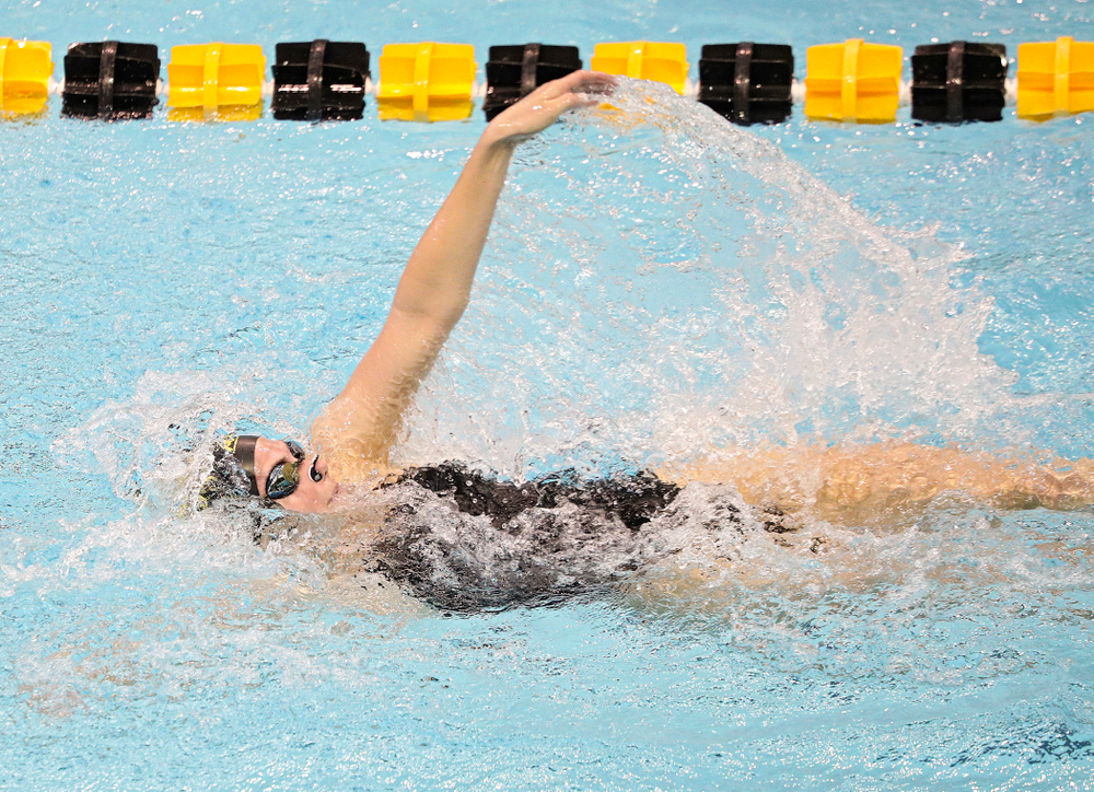 Iowa’s Anna Brooker swims the women’s 200-yard backstroke event during their meet against Michigan State and Northern Iowa at the Campus Recreation and Wellness Center in Iowa City on Friday, Oct 4, 2019. (Stephen Mally/hawkeyesports.com)